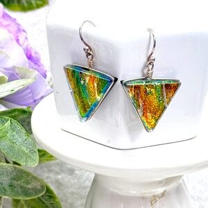 Handmade Sterling Silver Glass Triangle Drop Earrings